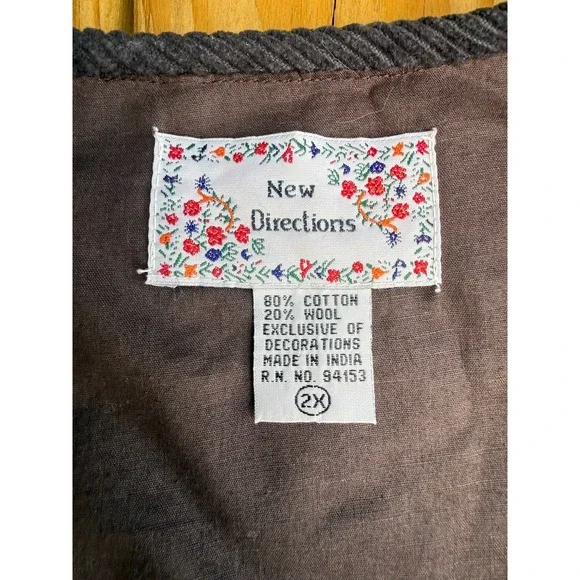 Vintage 90s New Directions Wool Blend 2X Brown Floral Button Up Vest Embroidered - Picture 3 of 7